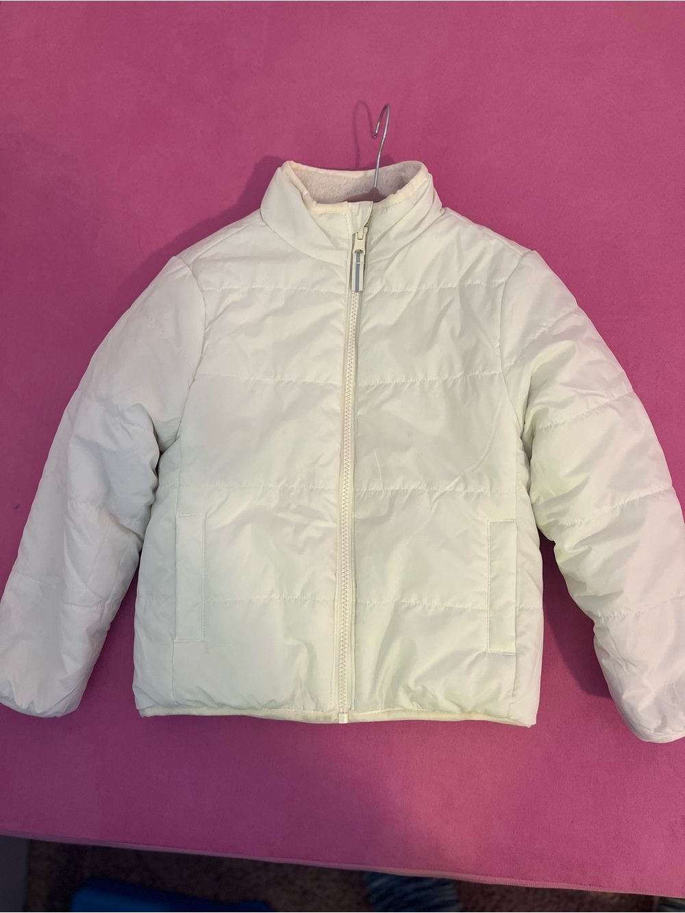 Kids Cream Quilted Puffer Jacket with Full Zip